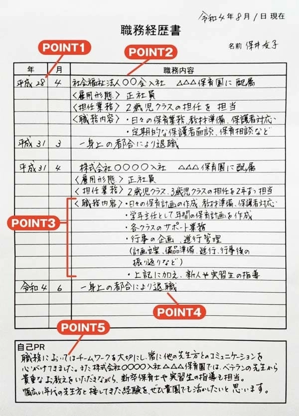 手書きの職務経歴書例